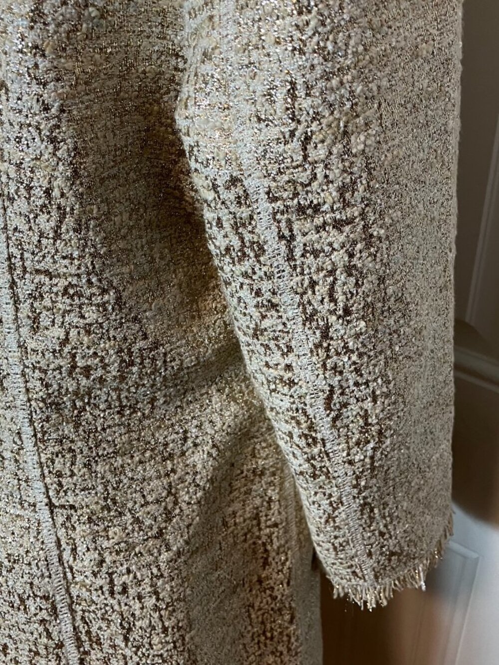 Vintage Neiman Marcus Exclusive Gold and Cream Metallic Tweed Jacket Size L - Picture 10 of 11
